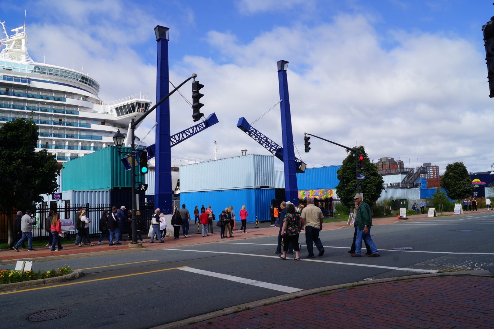 Cruise ship at the Saint John terminal with the waterfront streetscape